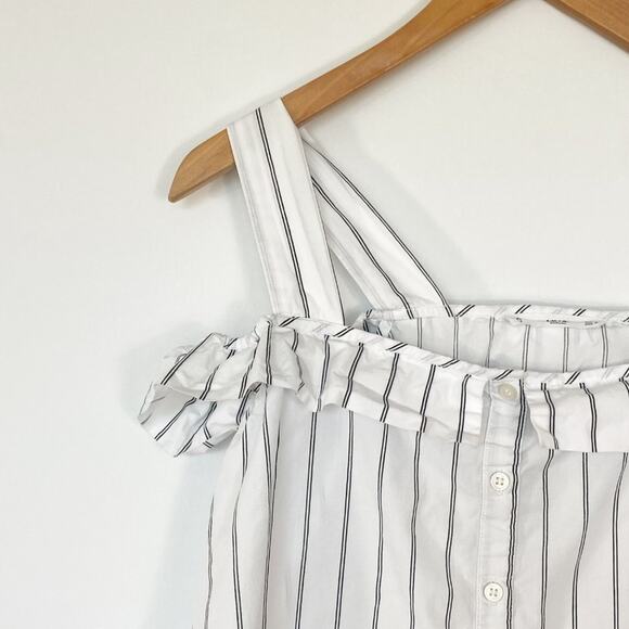 Mango White Black Striped Ruffled Cami Top Tank Blouse - Picture 2 of 11